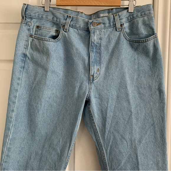 Vintage 100% Cotton Light Wash Straight Leg Denim Jeans 36x30 - Picture 2 of 13